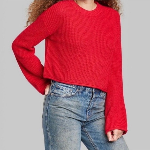 Wild fable red cropped long sleeve sweater nwt - Picture 2 of 6